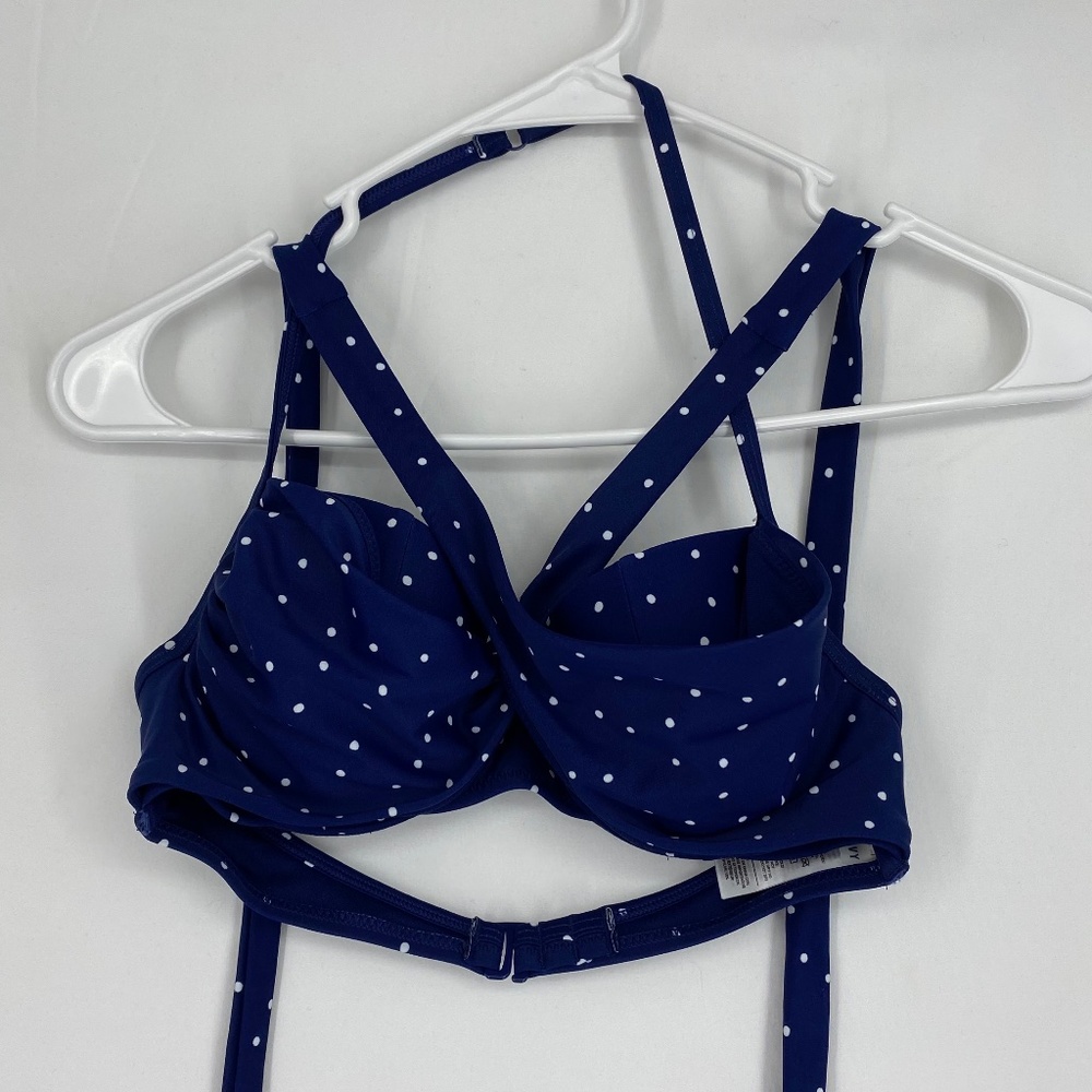 Old Navy Womens XS Bikini Top Blue White Polka Dots Underwire Crossover Halter